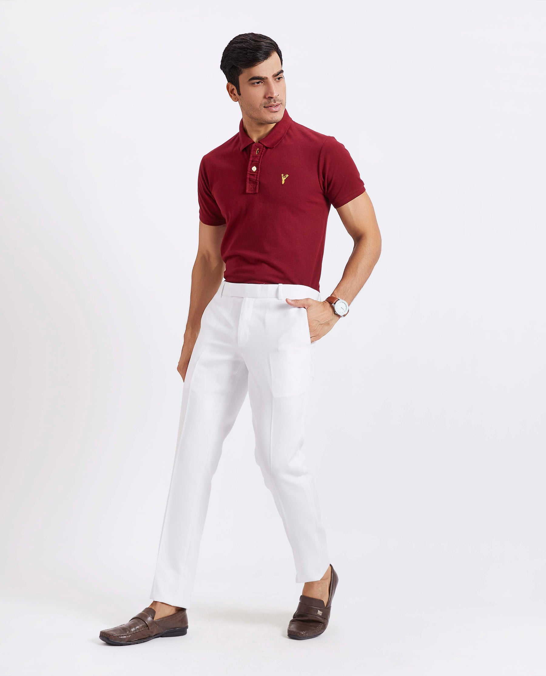 Slim Fit Pique Polo T-shirt - Wine