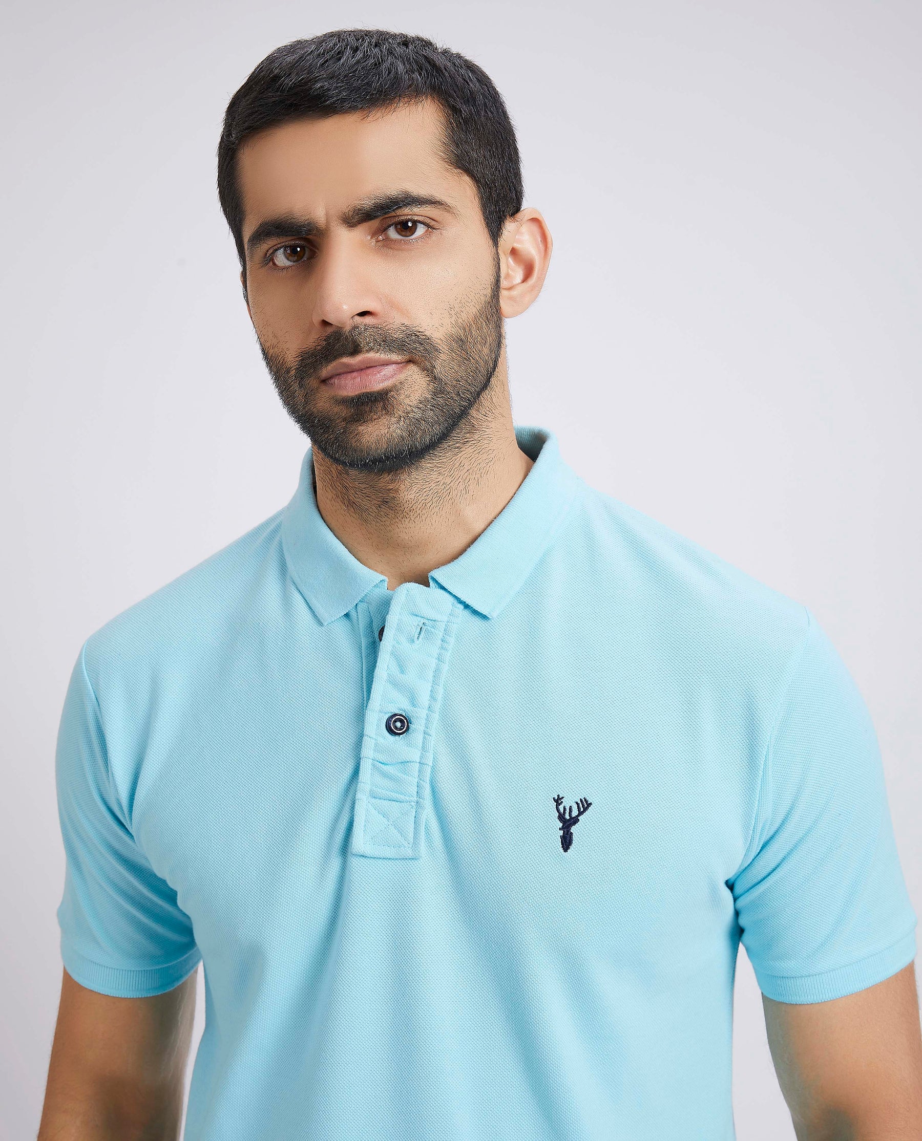 Slim Fit Pique Polo T-shirt  - Sky