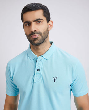 Slim Fit Pique Polo T-shirt  - Sky