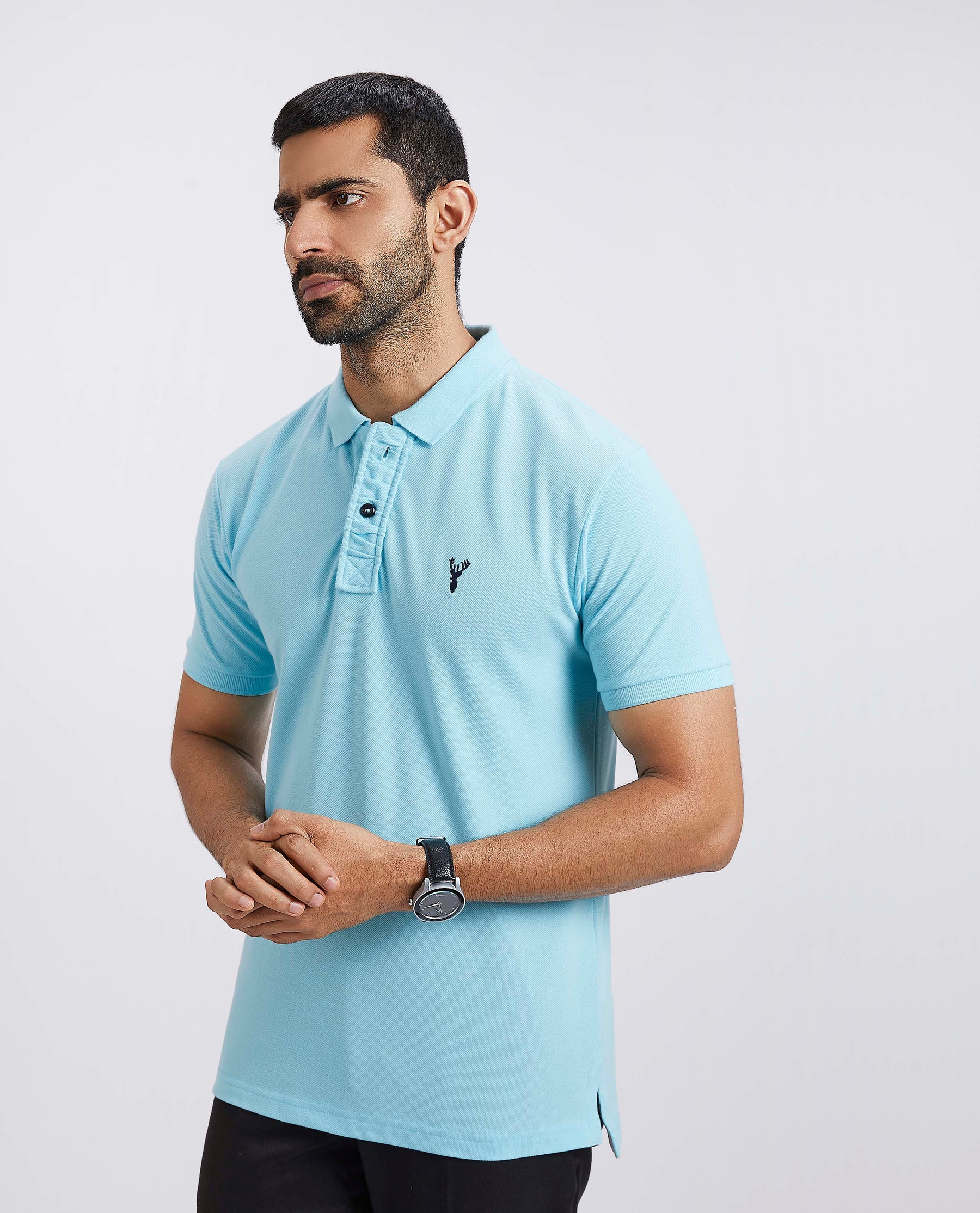 Slim Fit Pique Polo T-shirt  - Sky