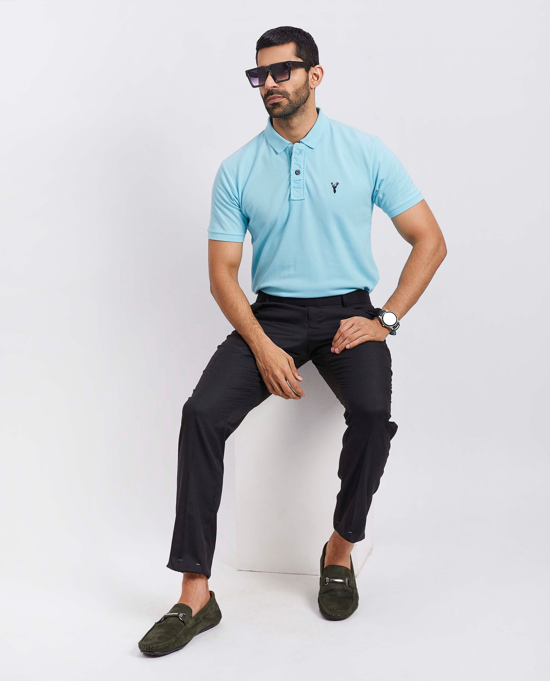 Slim Fit Pique Polo T-shirt  - Sky