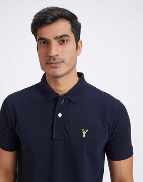 Slim Fit Pique Polo T-shirt - Navy