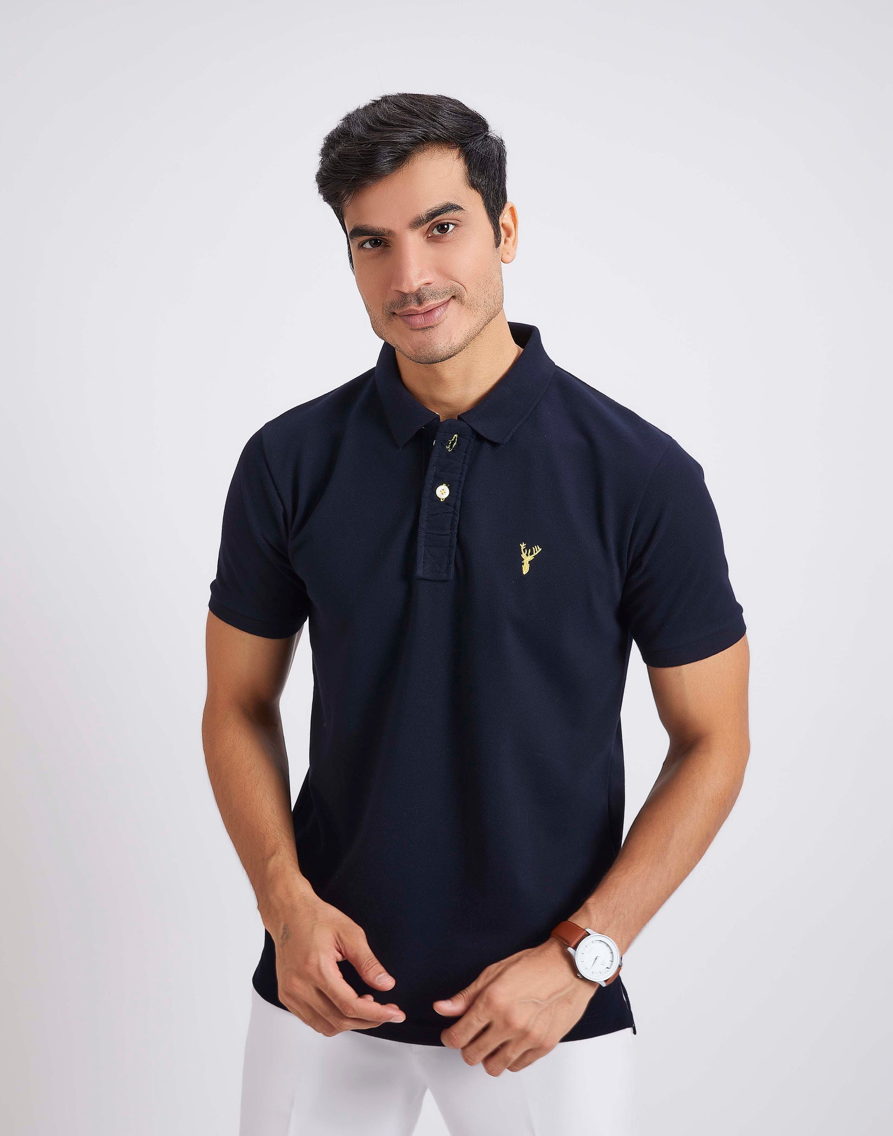 Slim Fit Pique Polo T-shirt - Navy