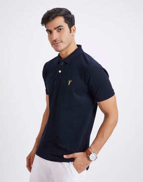 Slim Fit Pique Polo T-shirt - Navy