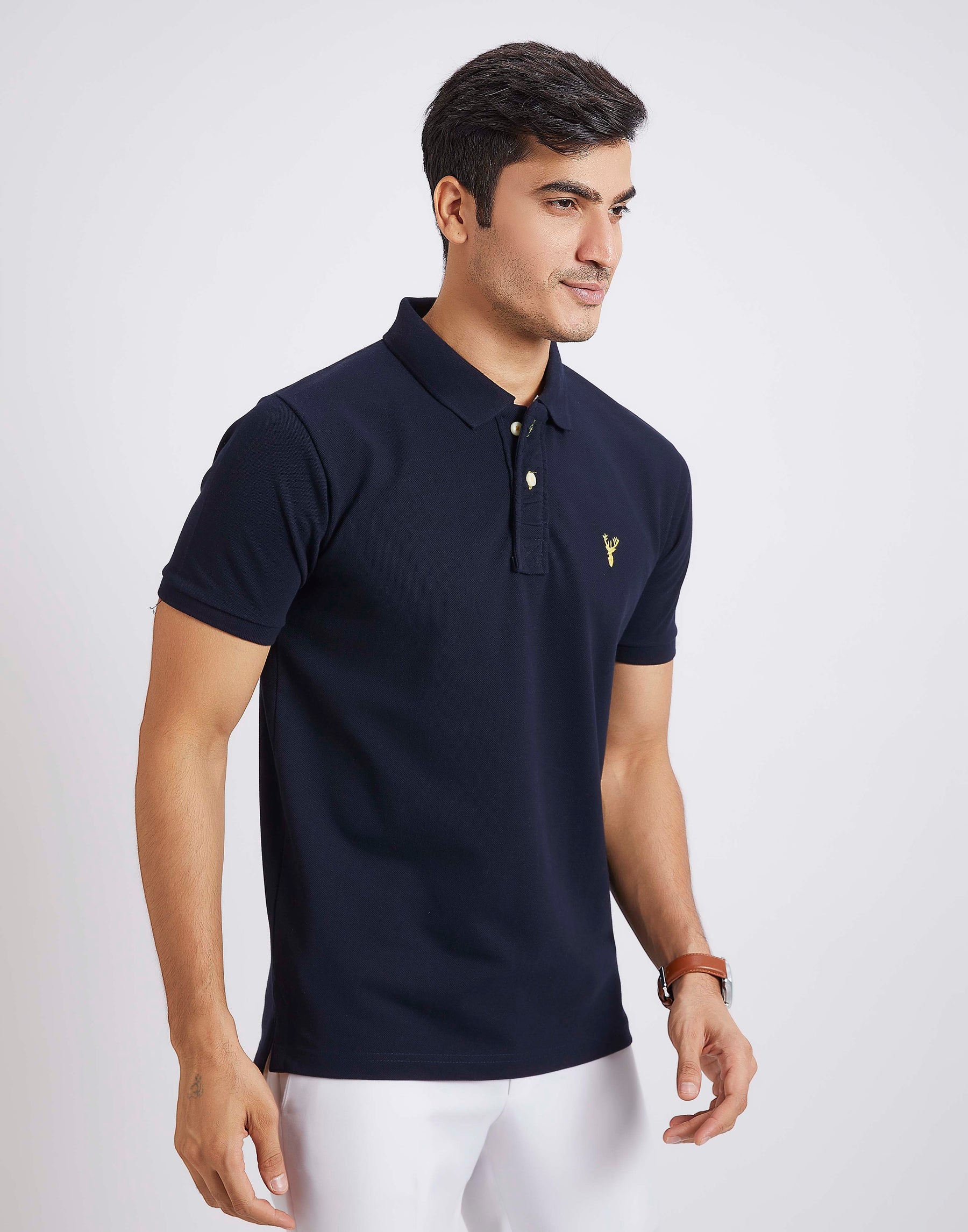 Slim Fit Pique Polo T-shirt - Navy