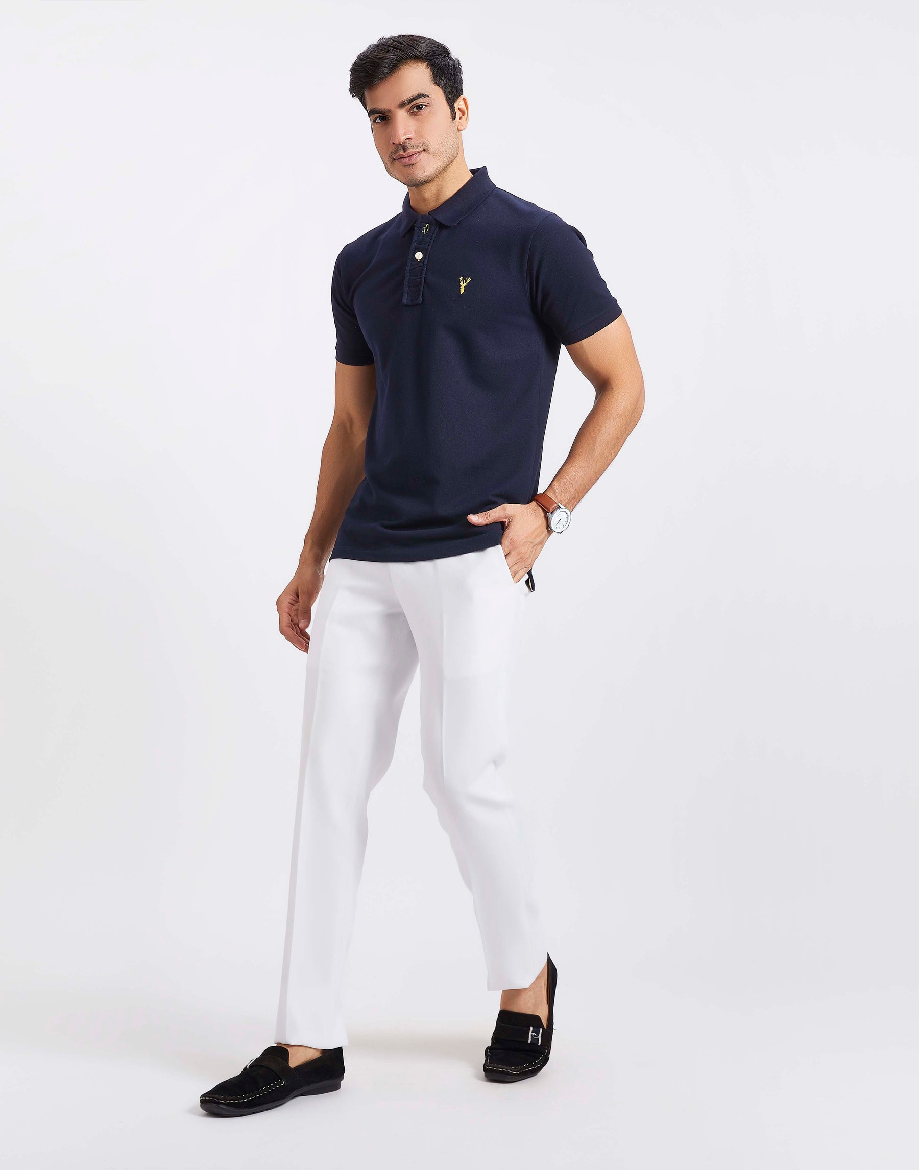 Slim Fit Pique Polo T-shirt - Navy