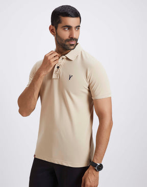 Slim Fit Pique Polo T-shirt - Beige