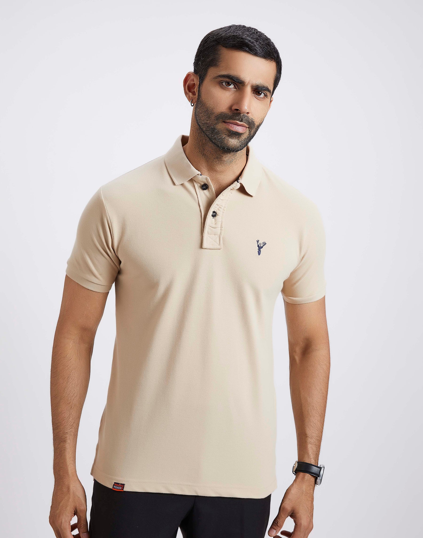 Slim Fit Pique Polo T-shirt - Beige