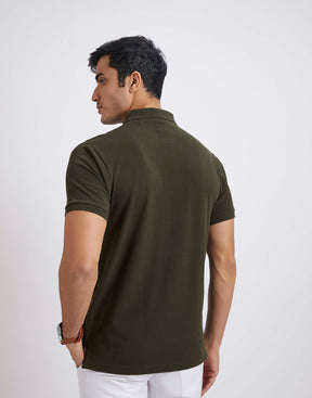 Slim Fit Pique Polo T-shirt - Olive