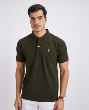 Slim Fit Pique Polo T-shirt - Olive