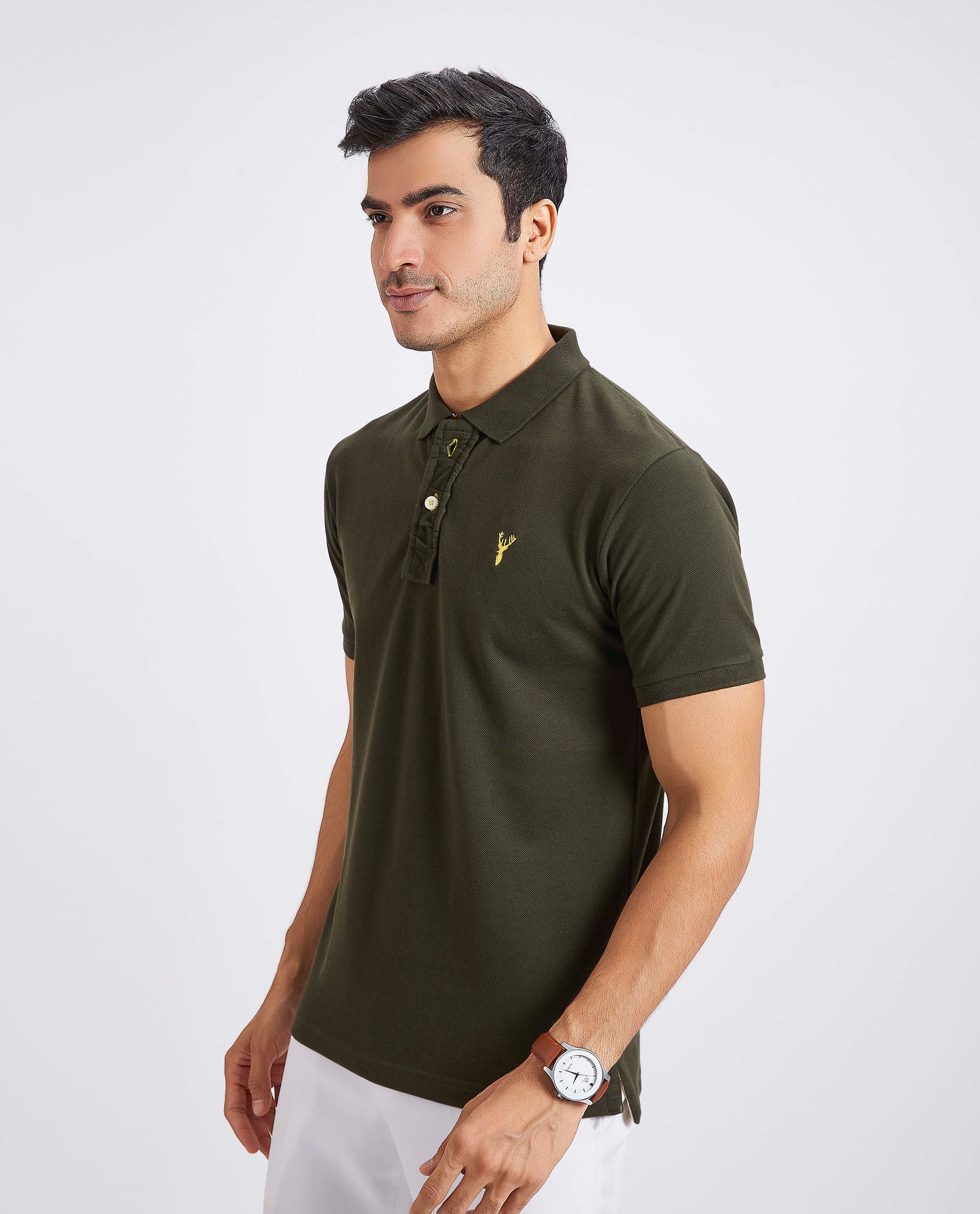 Slim Fit Pique Polo T-shirt - Olive