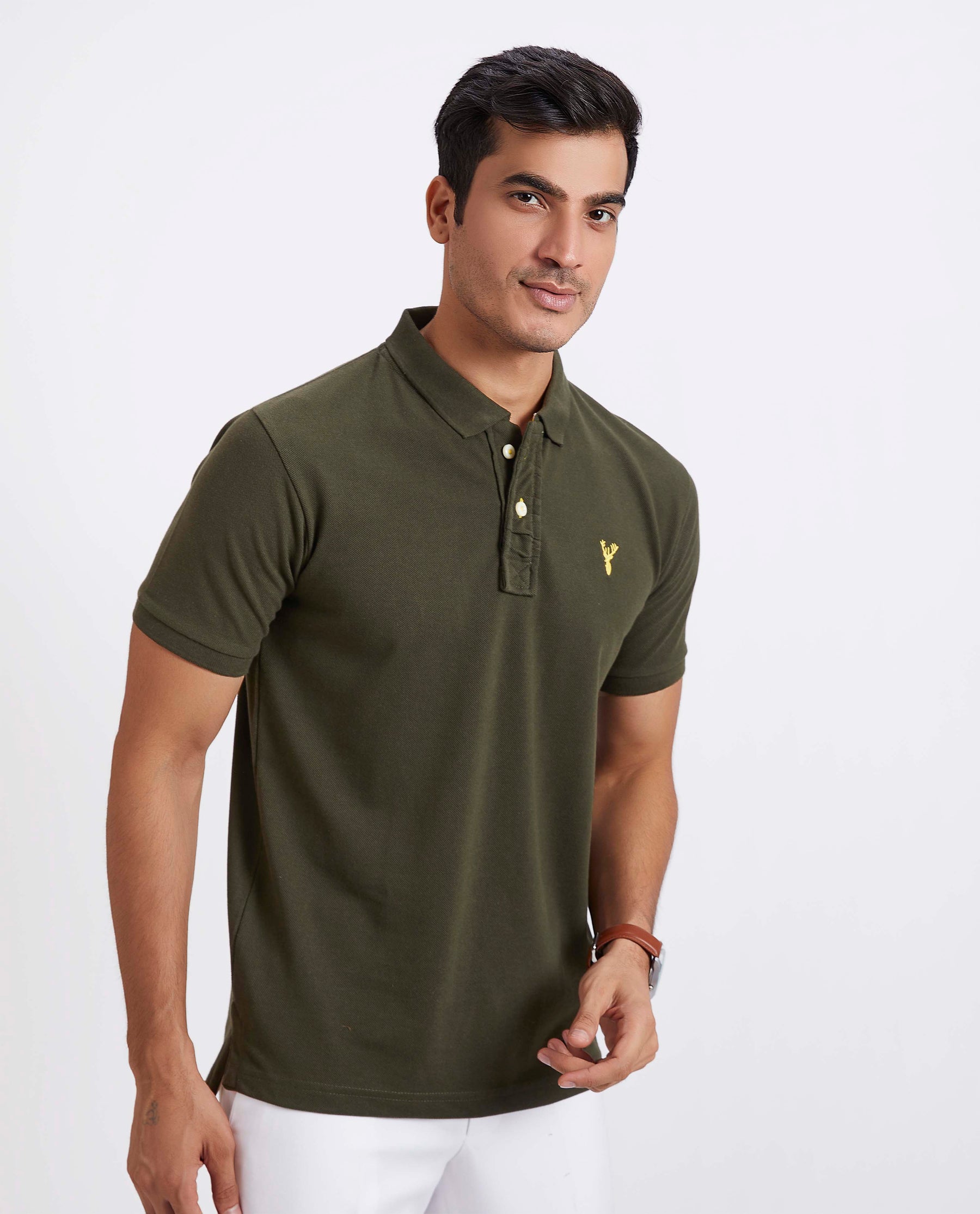 Slim Fit Pique Polo T-shirt - Olive