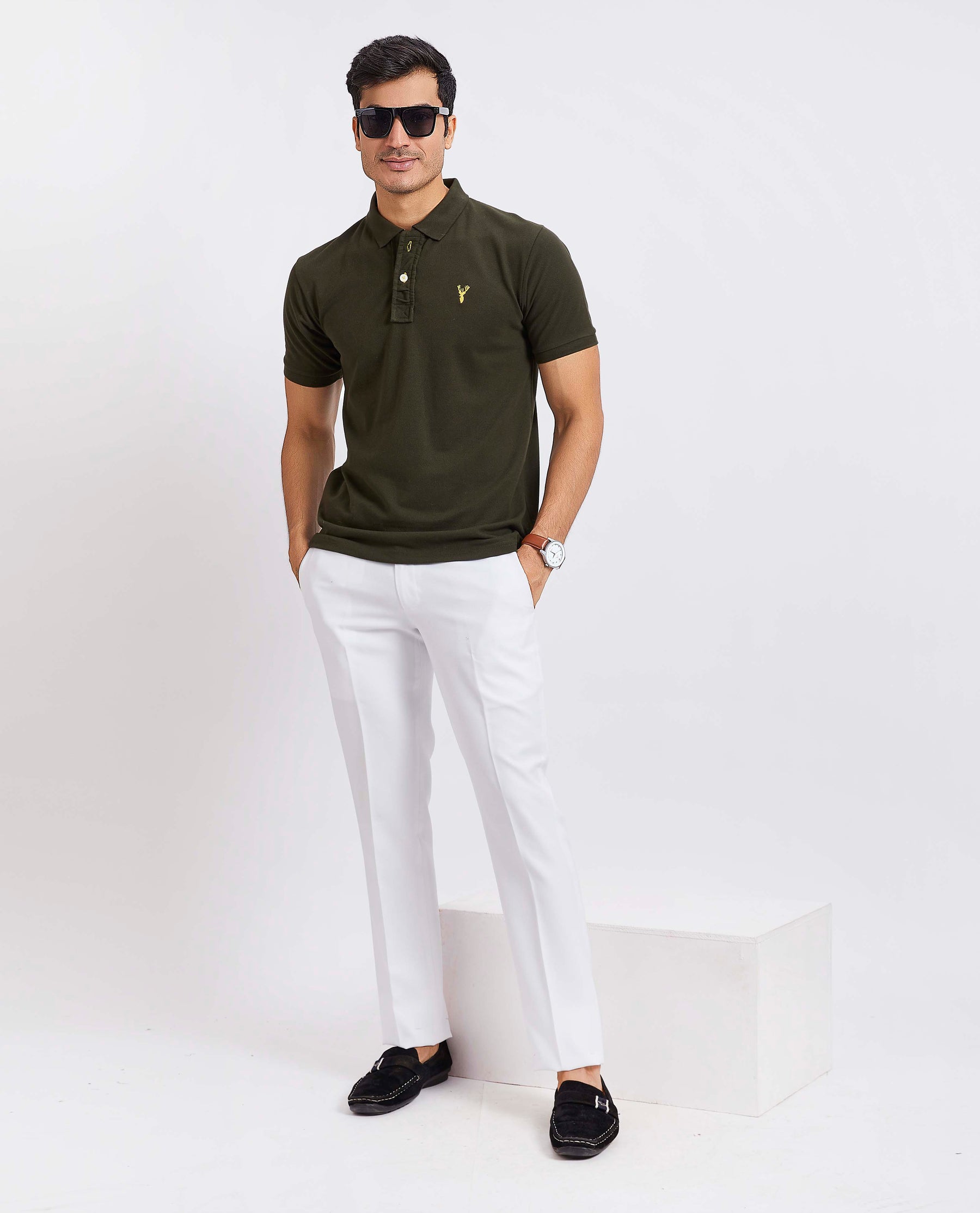 Slim Fit Pique Polo T-shirt - Olive