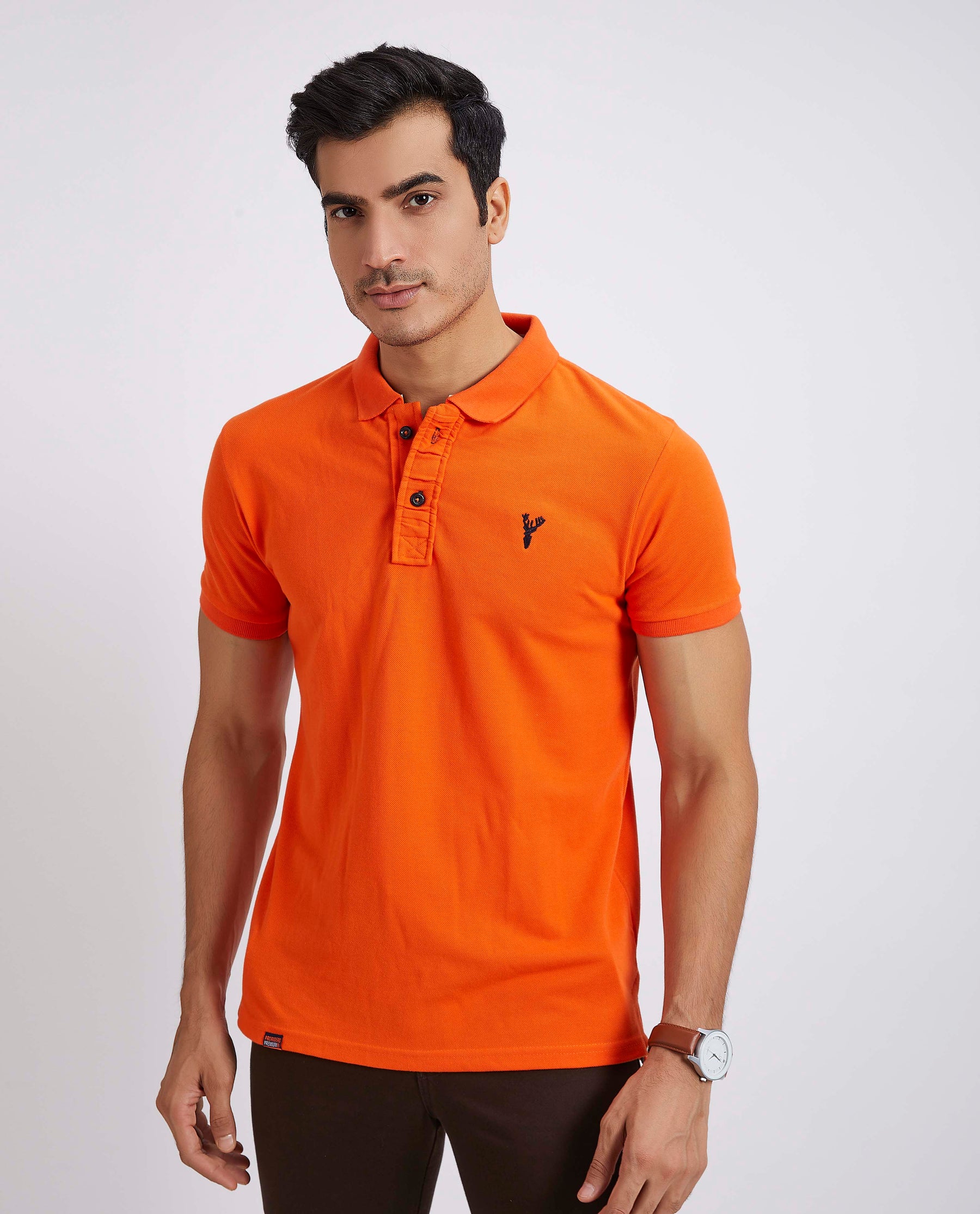 Slim Fit Pique Polo T-shirt - Dark Orange