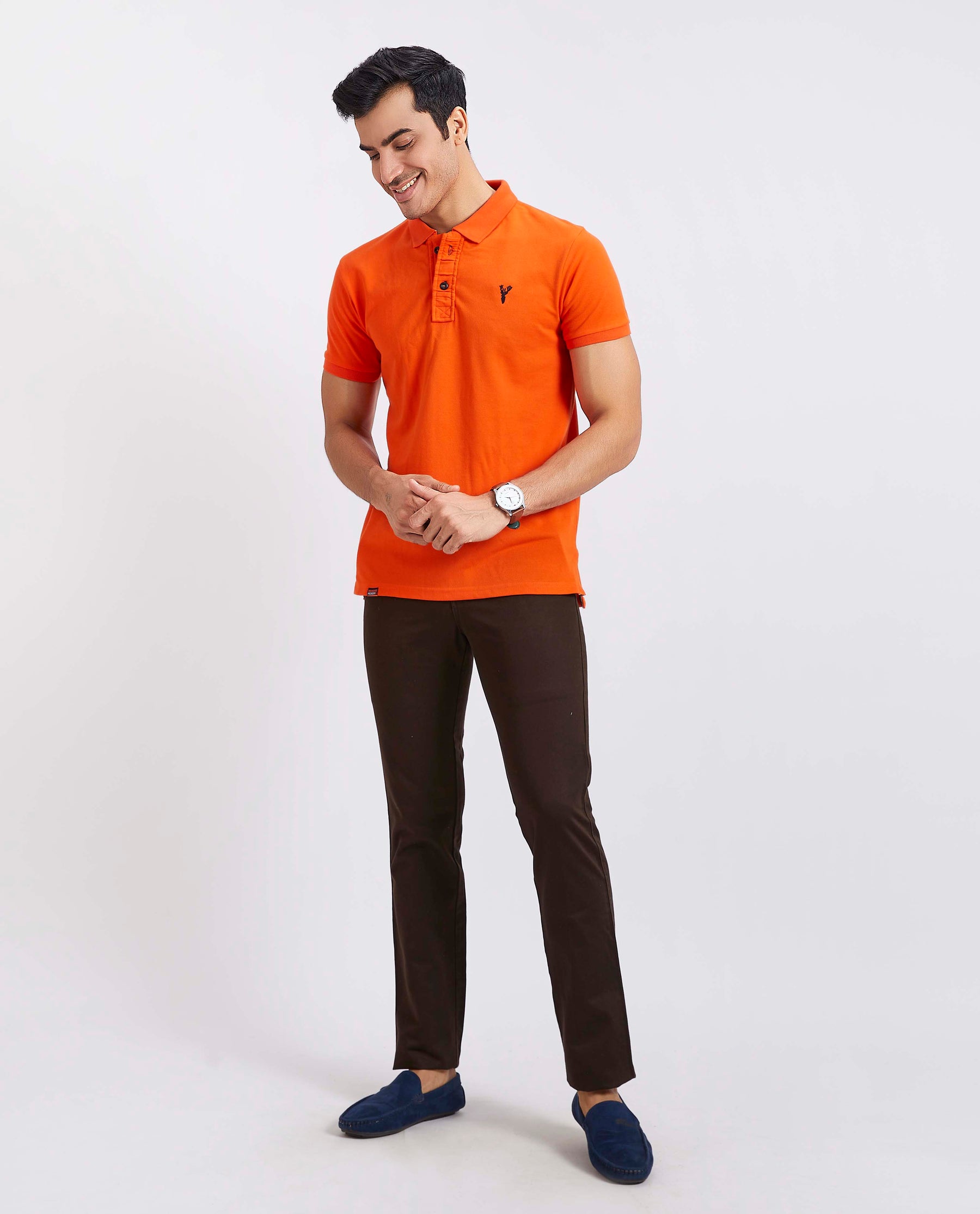 Slim Fit Pique Polo T-shirt - Dark Orange