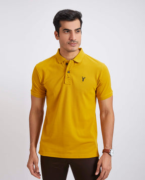 Slim Fit Pique Polo T-shirt - Mustard