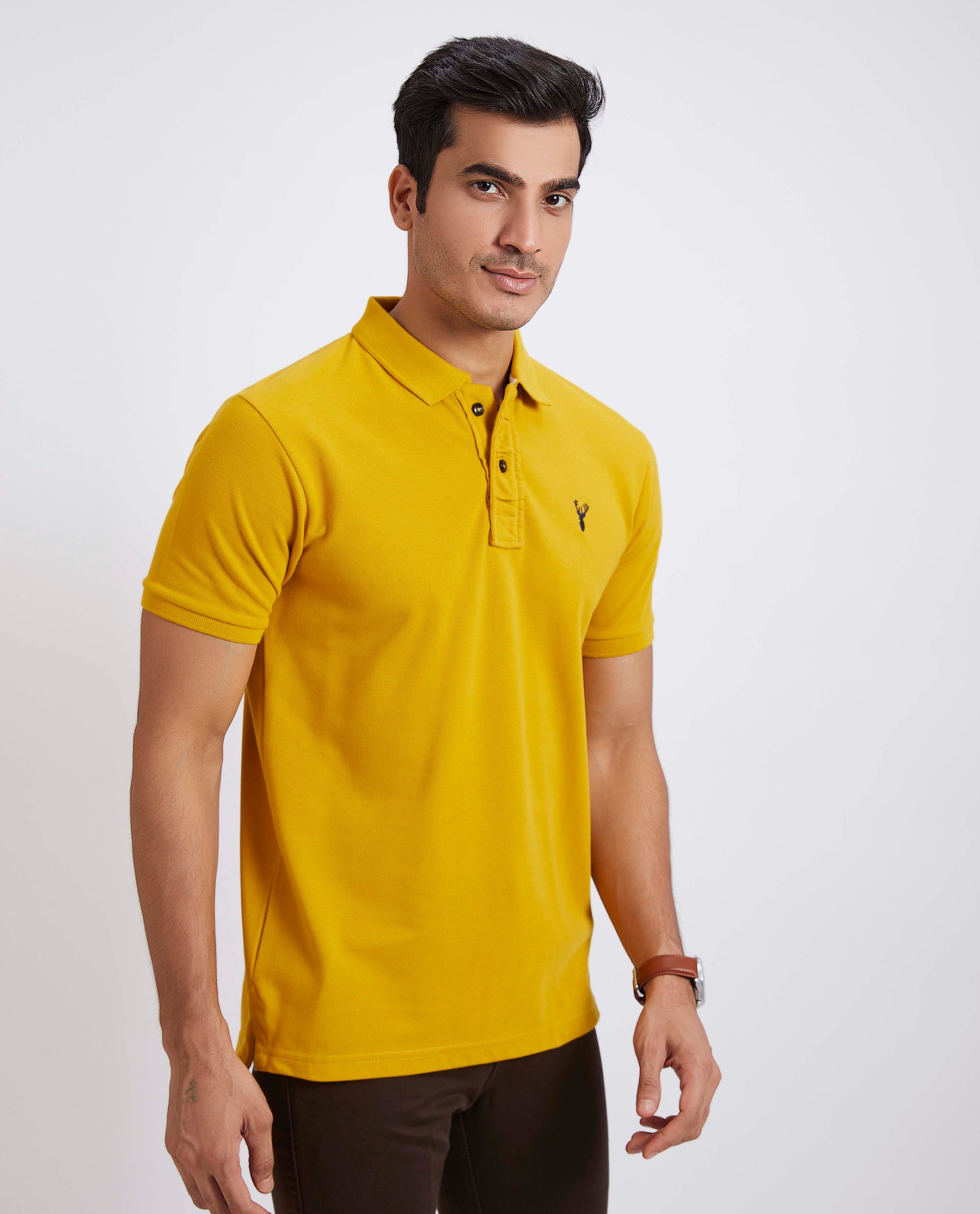 Slim Fit Pique Polo T-shirt - Mustard