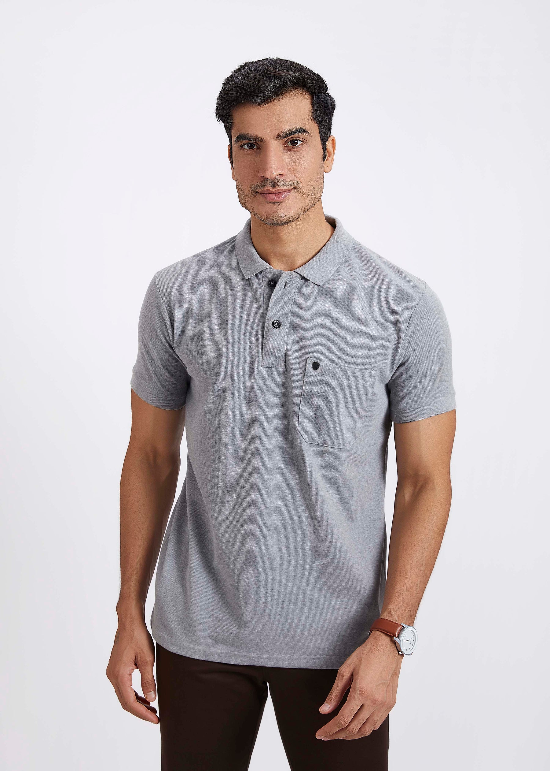 Men's Polo T-Shirt with Pocket - Grey