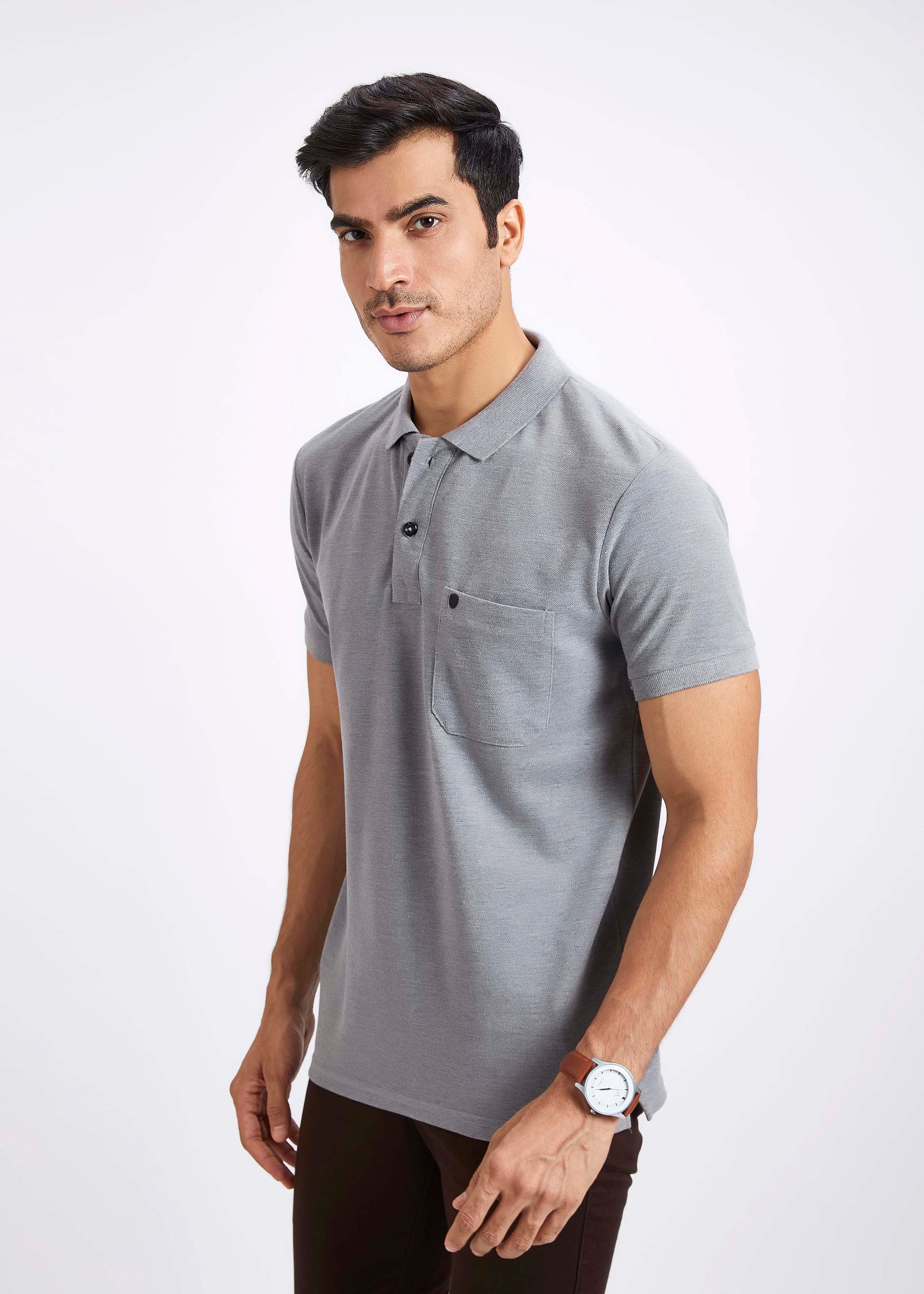 Men's Polo T-Shirt with Pocket - Grey