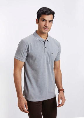 Men's Polo T-Shirt with Pocket - Grey