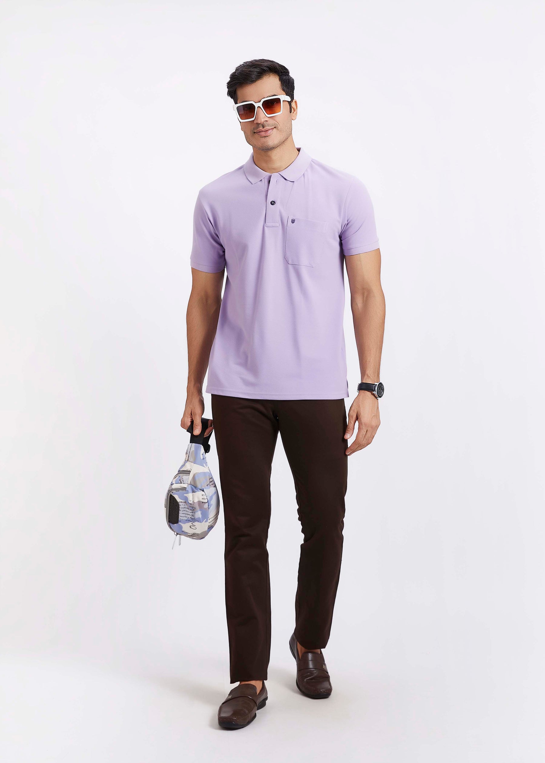 Men's Polo T-Shirt with Pocket - Lavender