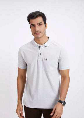 Men's Polo T-Shirt with Pocket - Ecru