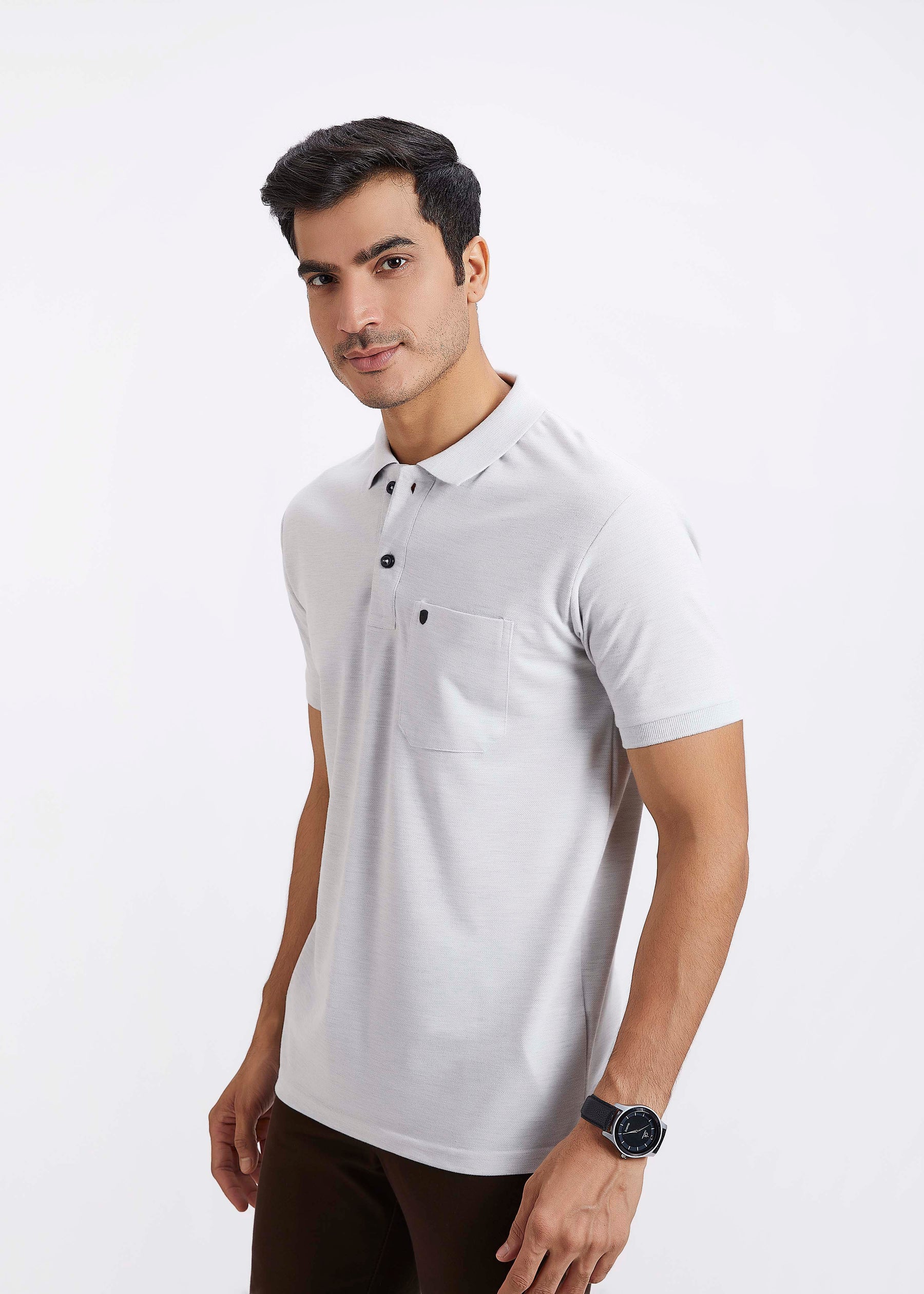 Men's Polo T-Shirt with Pocket - Ecru