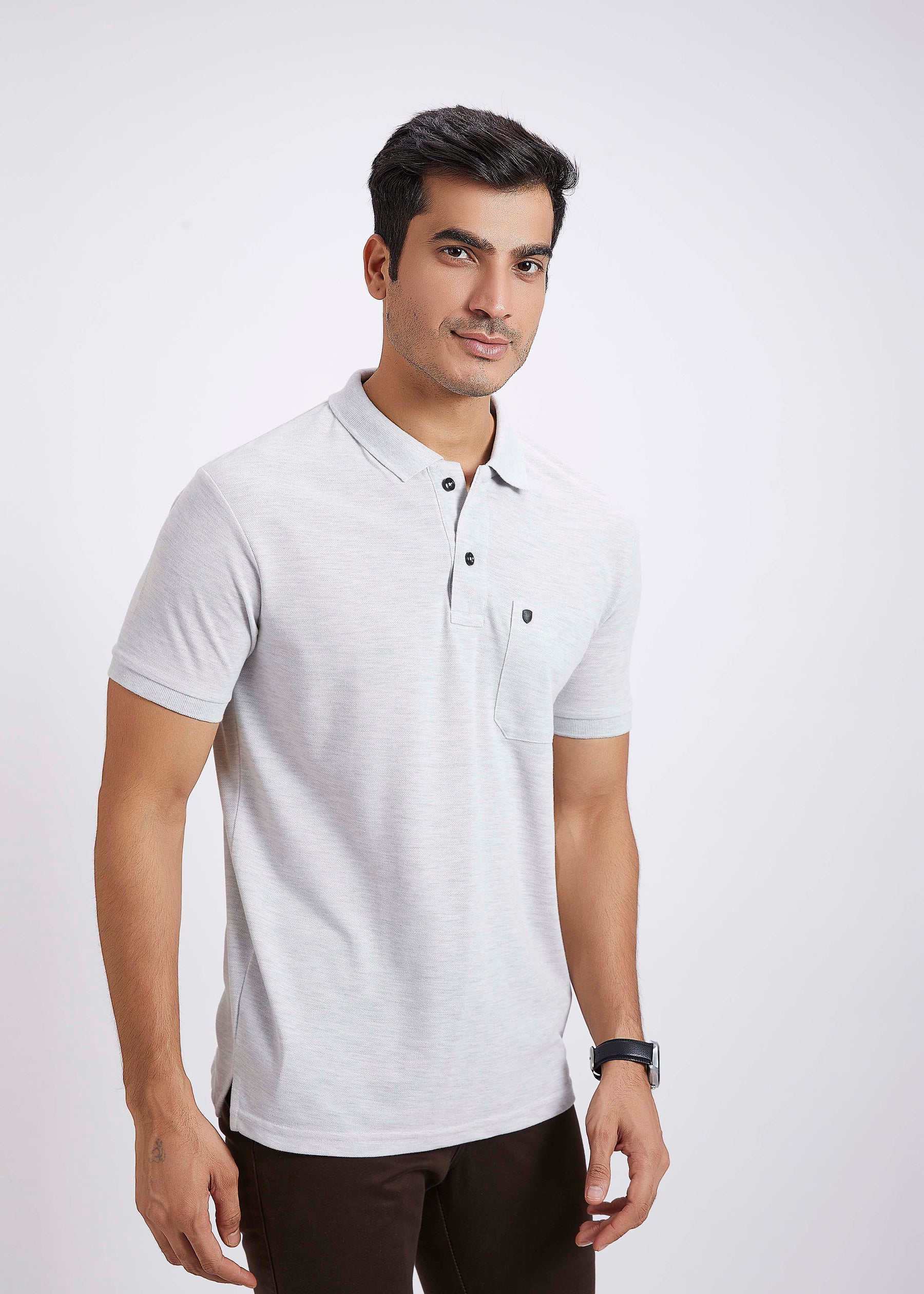 Men's Polo T-Shirt with Pocket - Ecru