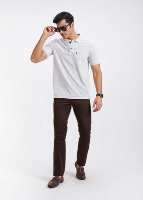 Men's Polo T-Shirt with Pocket - Ecru