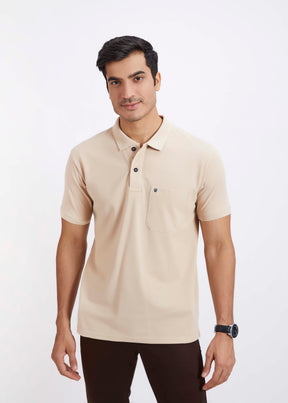 Men's Polo T-Shirt with Pocket - Beige