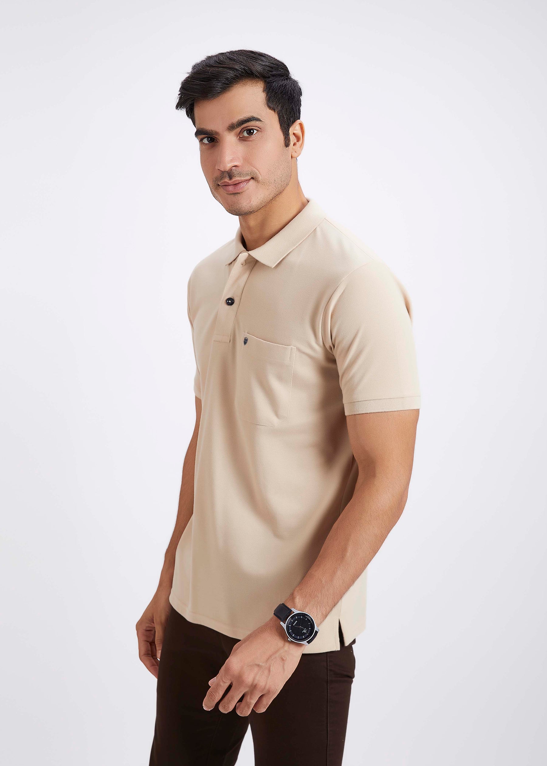 Men's Polo T-Shirt with Pocket - Beige