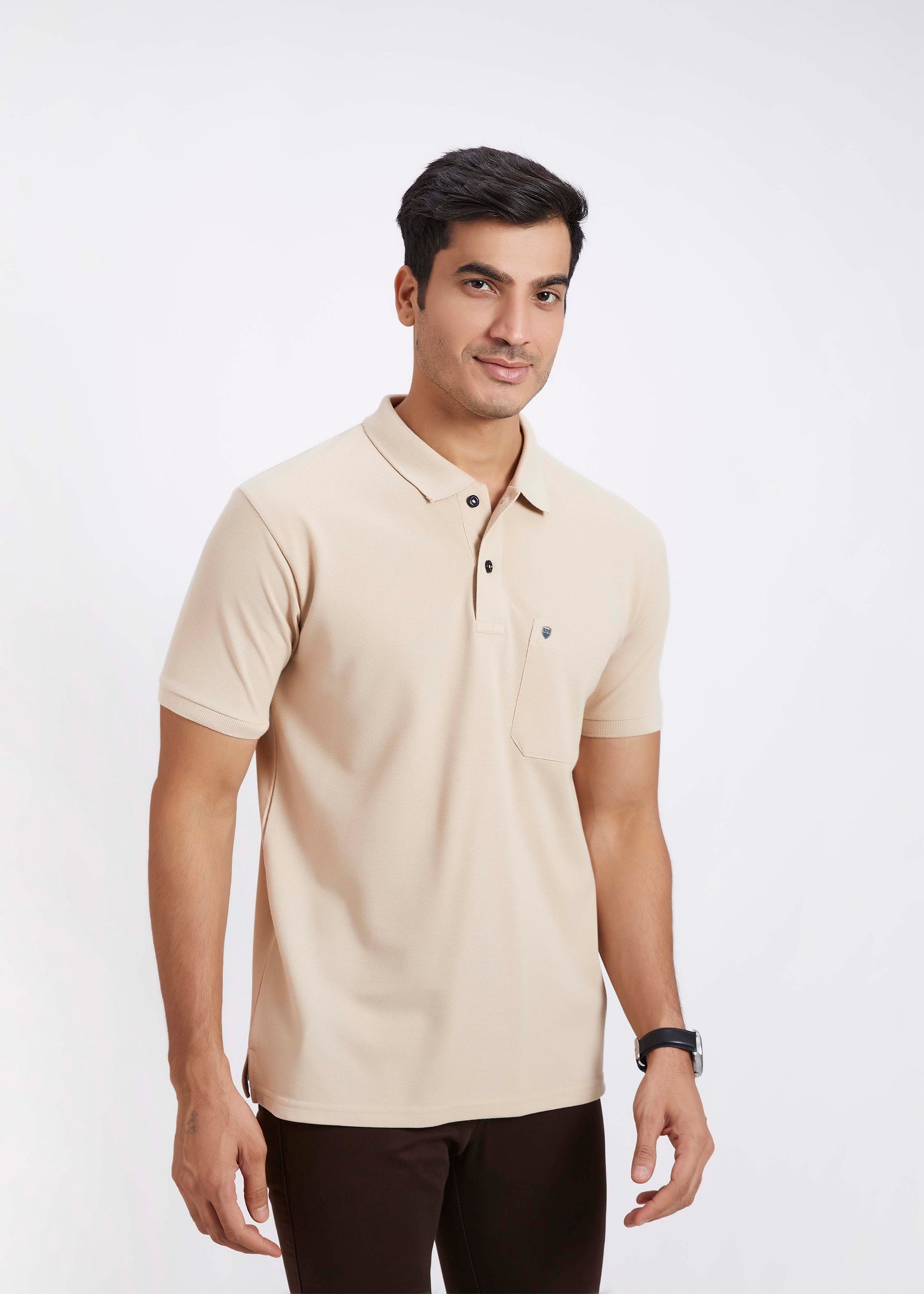 Men's Polo T-Shirt with Pocket - Beige