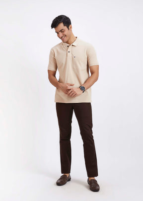 Men's Polo T-Shirt with Pocket - Beige