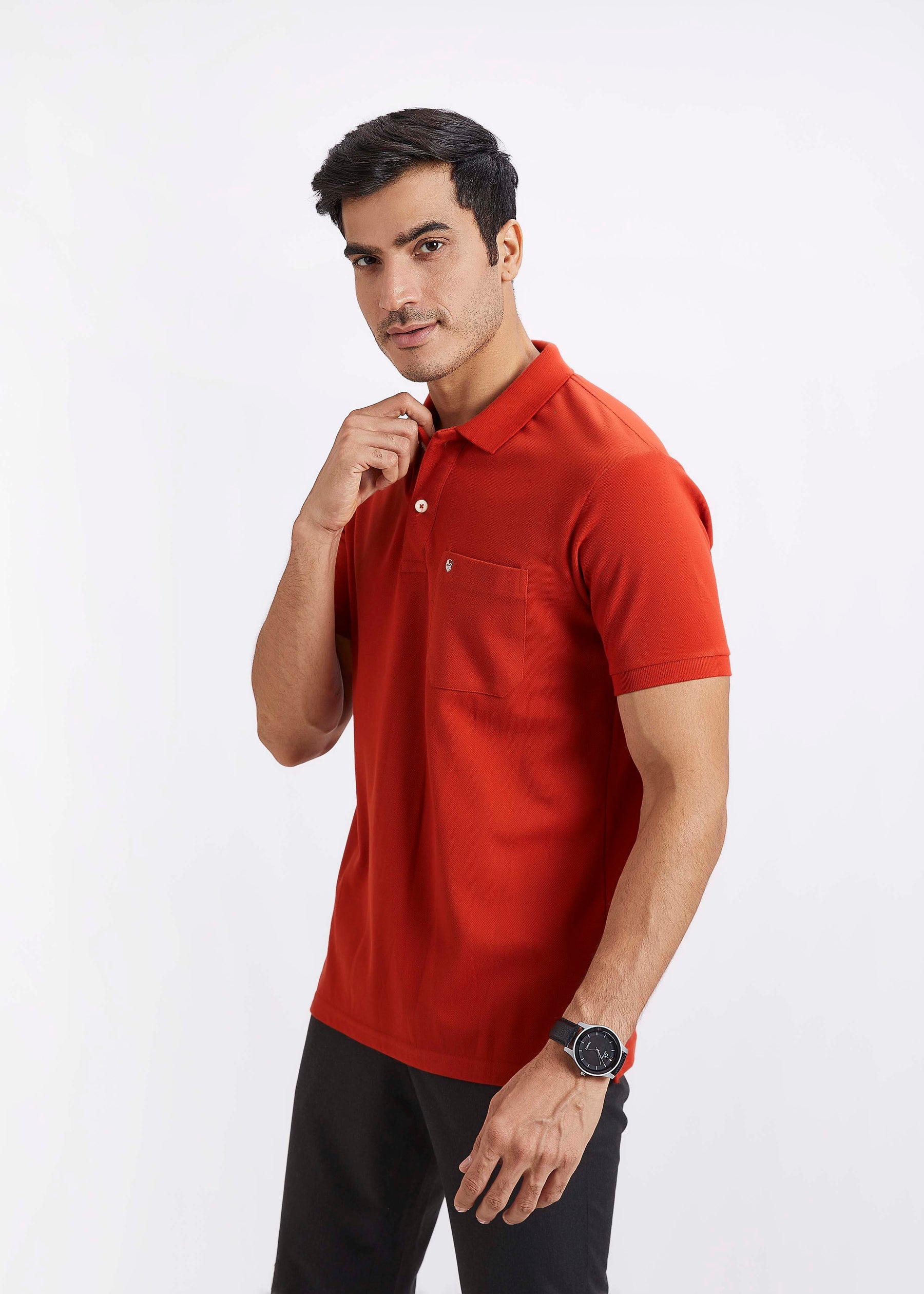 Men's Polo T-Shirt with Pocket - Rust