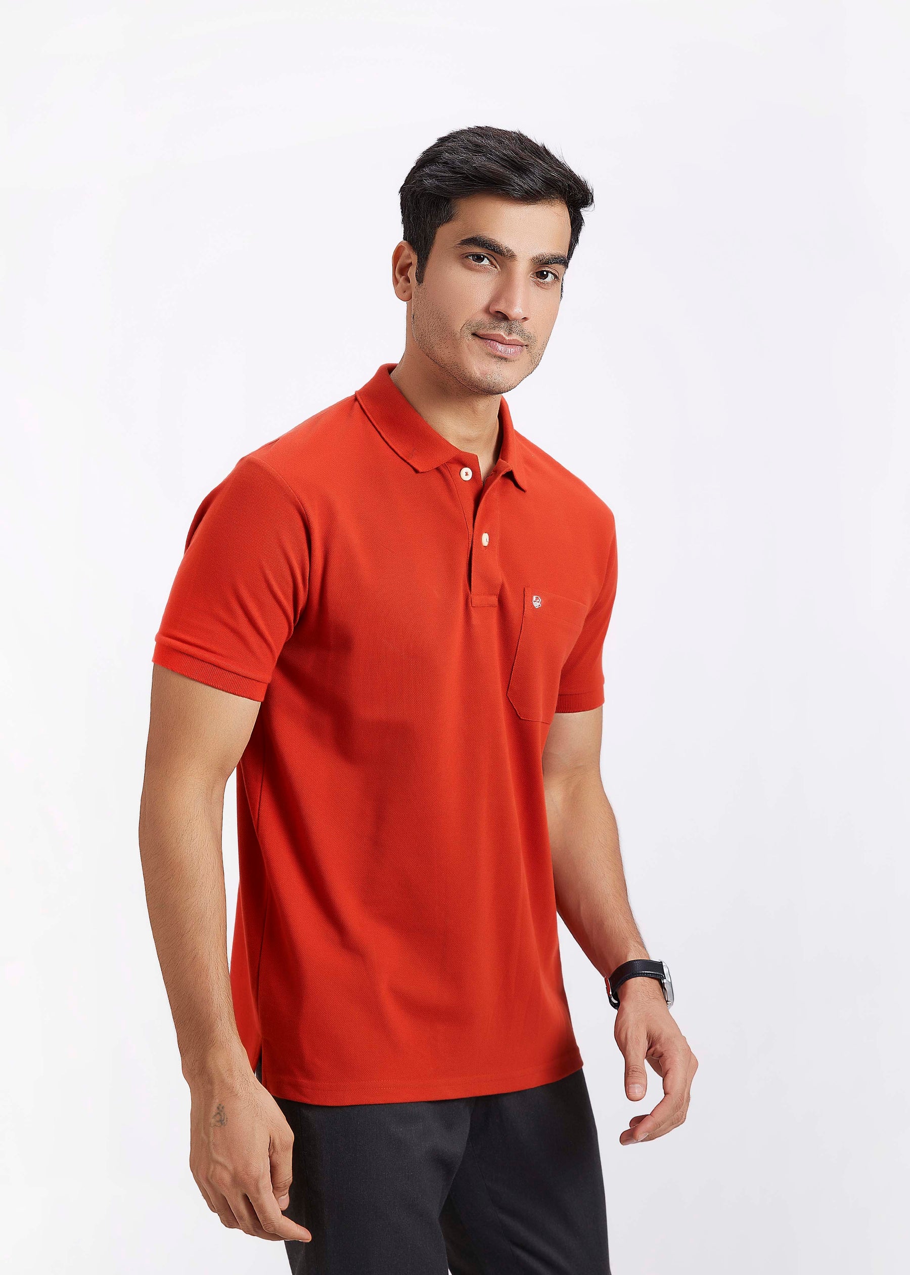 Men's Polo T-Shirt with Pocket - Rust