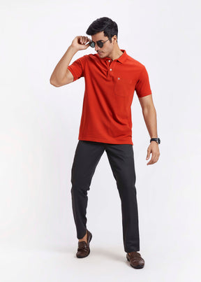 Men's Polo T-Shirt with Pocket - Rust