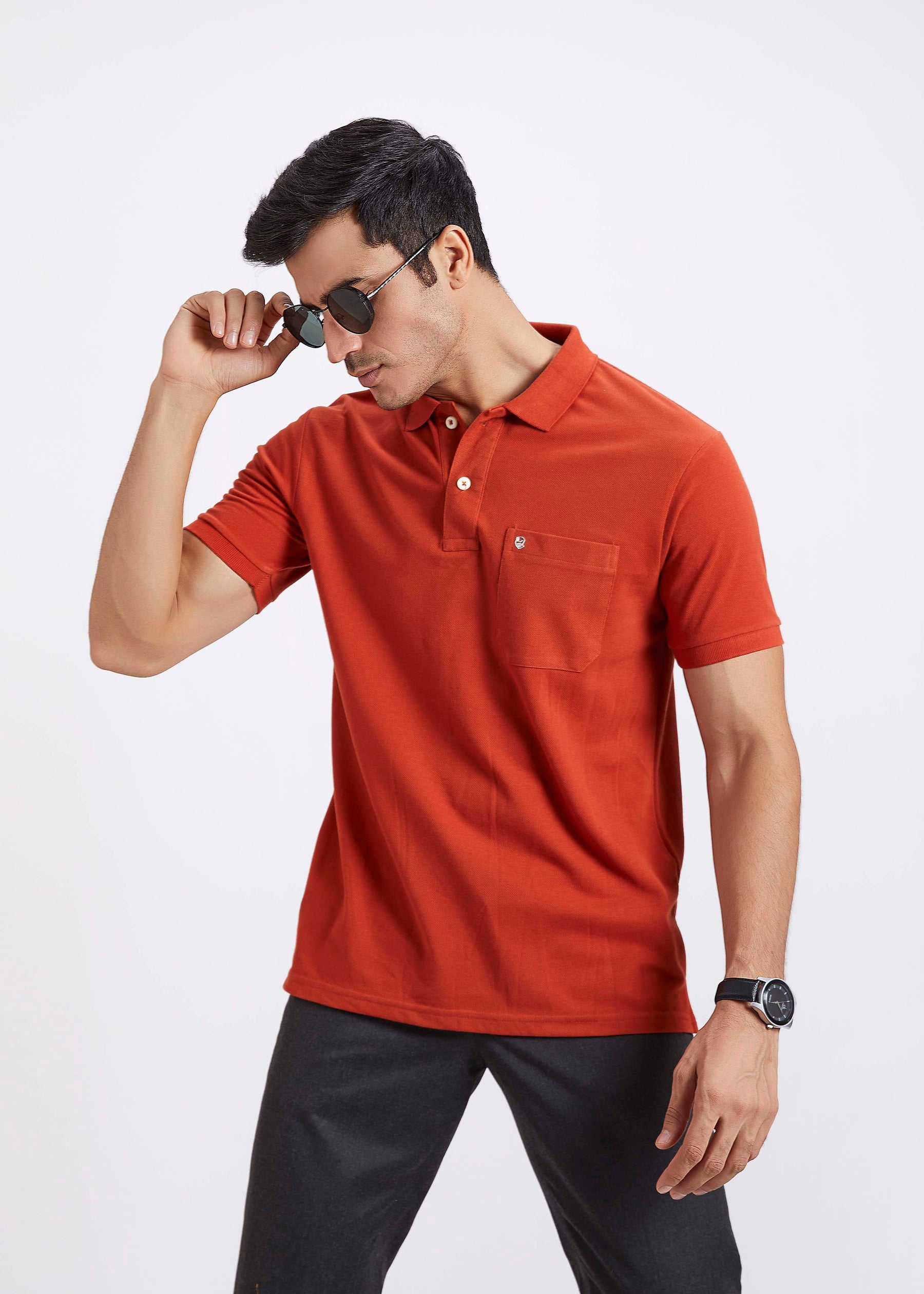 Men's Polo T-Shirt with Pocket - Rust