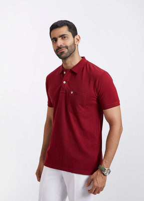 Men's Polo T-Shirt with Pocket  - Wine