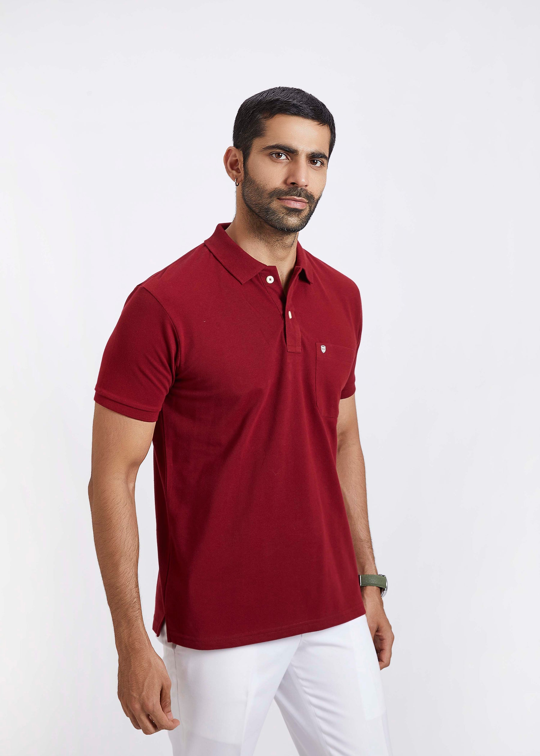 Men's Polo T-Shirt with Pocket  - Wine