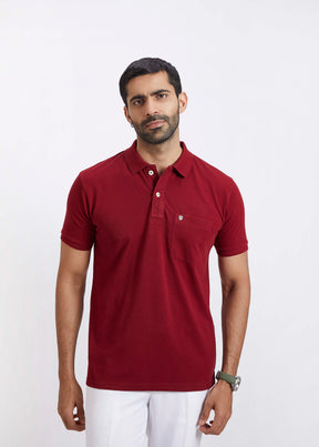 Men's Polo T-Shirt with Pocket  - Wine