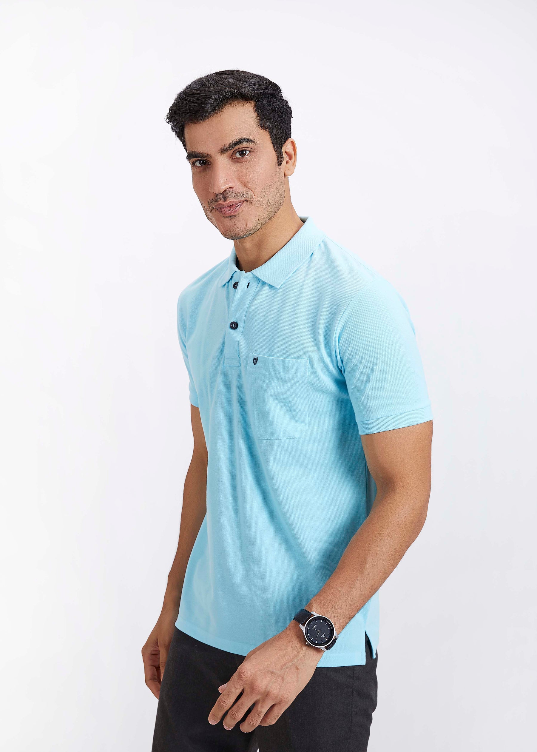 Men's Polo T-Shirt with Pocket -Aqua