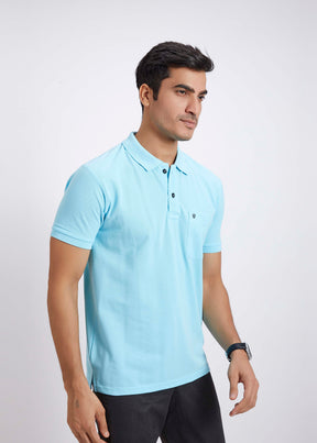 Men's Polo T-Shirt with Pocket -Aqua