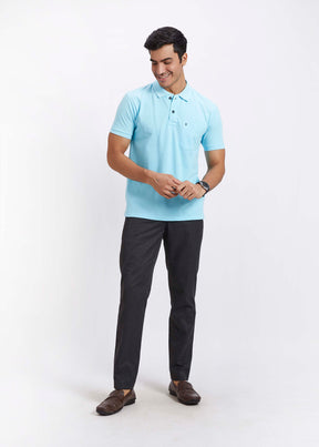 Men's Polo T-Shirt with Pocket -Aqua