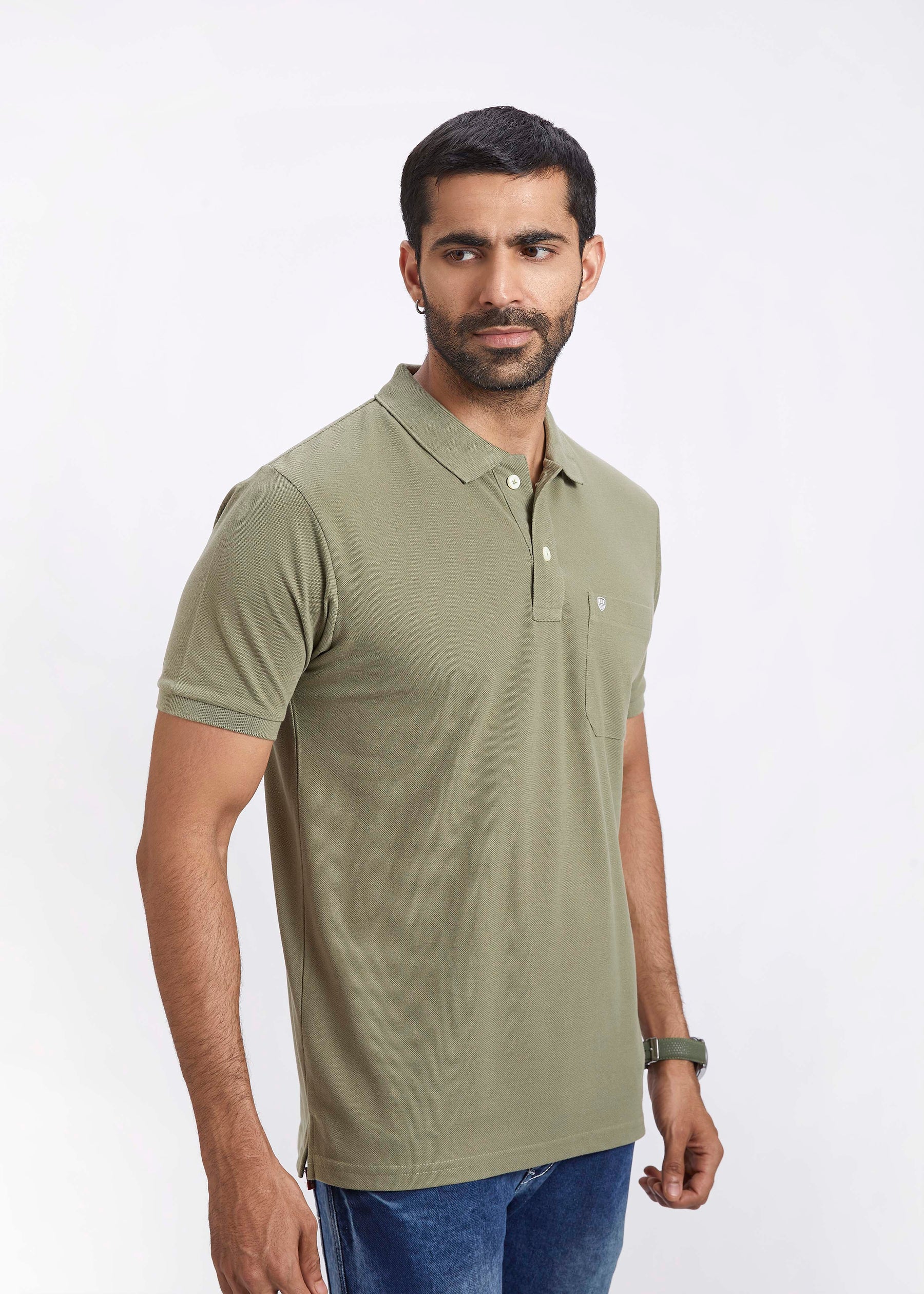 Men's Polo T-Shirt with Pocket - Olive