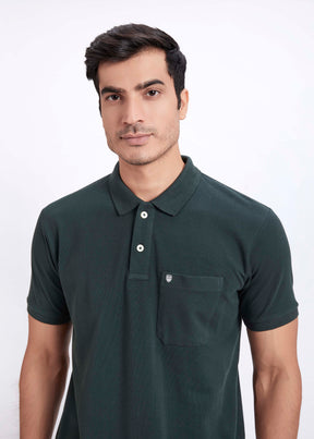 Men's Polo T-Shirt with Pocket - Bottle Green