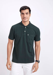 Men's Polo T-Shirt with Pocket - Bottle Green