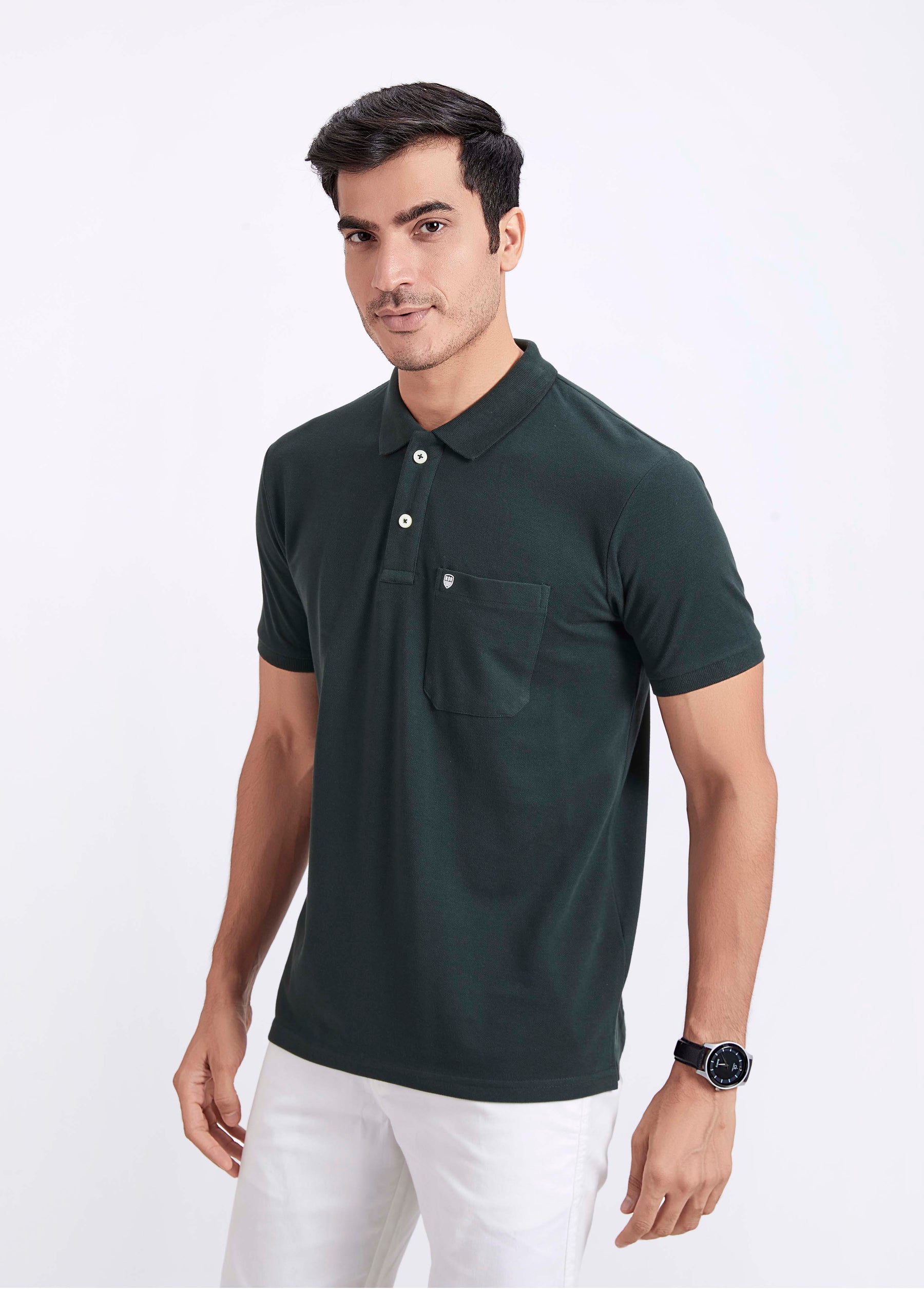 Men's Polo T-Shirt with Pocket - Bottle Green