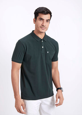 Men's Polo T-Shirt with Pocket - Bottle Green