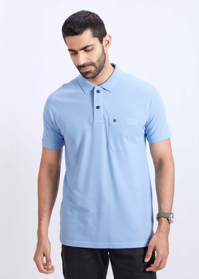 Men's Polo T-Shirt with Pocket - Sky