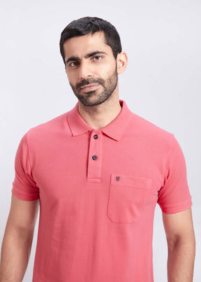 Men's Polo T-Shirt with Pocket - Light Pink